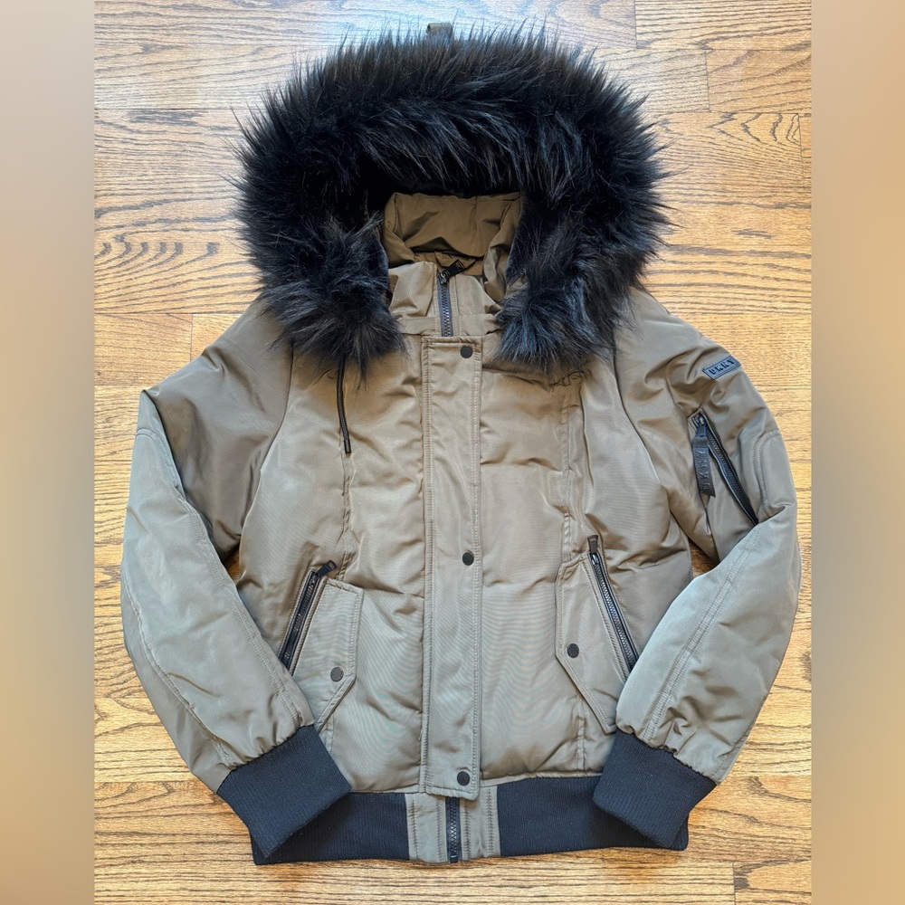 DKNY Olive Parka w/ Faux‑Fur Removable Hood • Women’s M • Winter Coat
